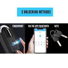 Load image into Gallery viewer, Smiledrive Z+ Smart Door Lock Fingerprint Padlock for Home with Superfast Unlocking IP67 with 3 Unlocking Mechanisms: Fingerprint, Bluetooth &amp; Keys