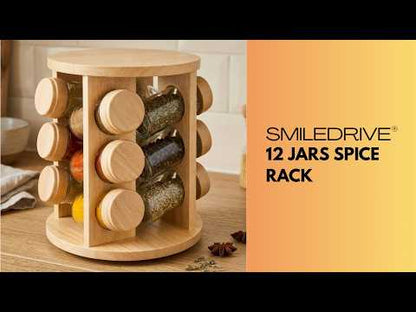 Rotating Spice Rack Wooden Spice Organizer | 5, 12 or 16 Glass Jar with Revolving Stand