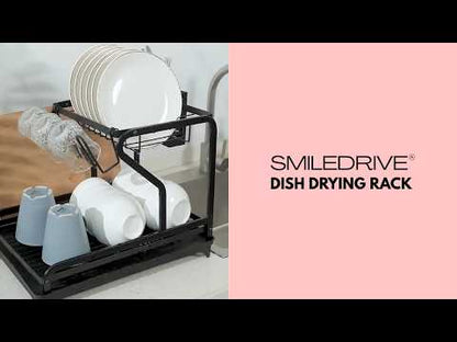 Kitchen Utensil Holder Organizer & Dryer | 2 Tier Dish Drying Rack for Countertop | Anti Rust Dish Drainer Rack with Rotating Drain Swivel Spout