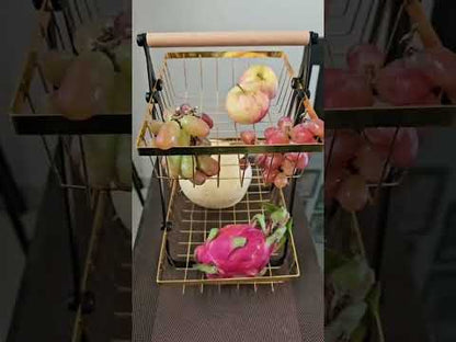 Golden Tiered Fruit Basket | 2 & 3 Tier Metal Mesh Countertop Organizer & Storage Stand