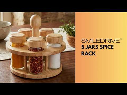Rotating Spice Rack Wooden Spice Organizer | 5, 12 or 16 Glass Jar with Revolving Stand