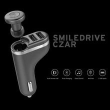 Load image into Gallery viewer, 2 in 1 Bluetooth Wireless Handsfree Earphone Car Charger-Can Connects 2 devices, 2 USB Ports, Fast Charging Smiledrive