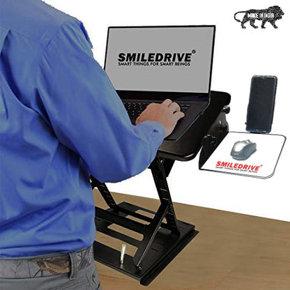 Smiledrive Laptop Standing Desk Table Adjustable Stand Riser for Office Workstation with Mobile Holder Mouse Pad - Made in India Smiledrive.in