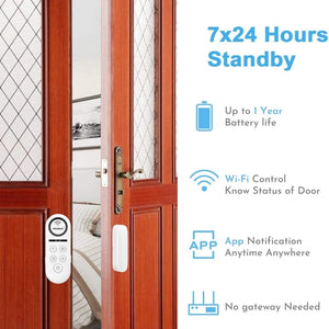 Smart Door Window Open Sensor Alarm WiFi Security System for Home Office with Phone App Alerts and 120dB loud Siren Smiledrive