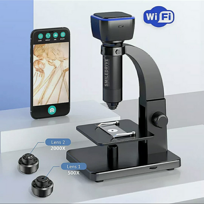 HD Wifi Digital Microscope with 0-2000X Magnification Dual Lens Built in Battery for Office Medical Industrial Use-Wifi Compatible with Android IOS devices & with USB wire for PC