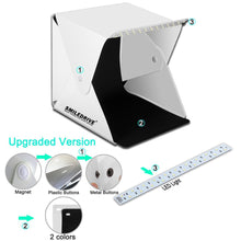 Load image into Gallery viewer, Mini Portable Professional Photo Light Booth Product Photography Booth Studio with 4 LED Strips – 40x40x40 cm - Made in India Smiledrive