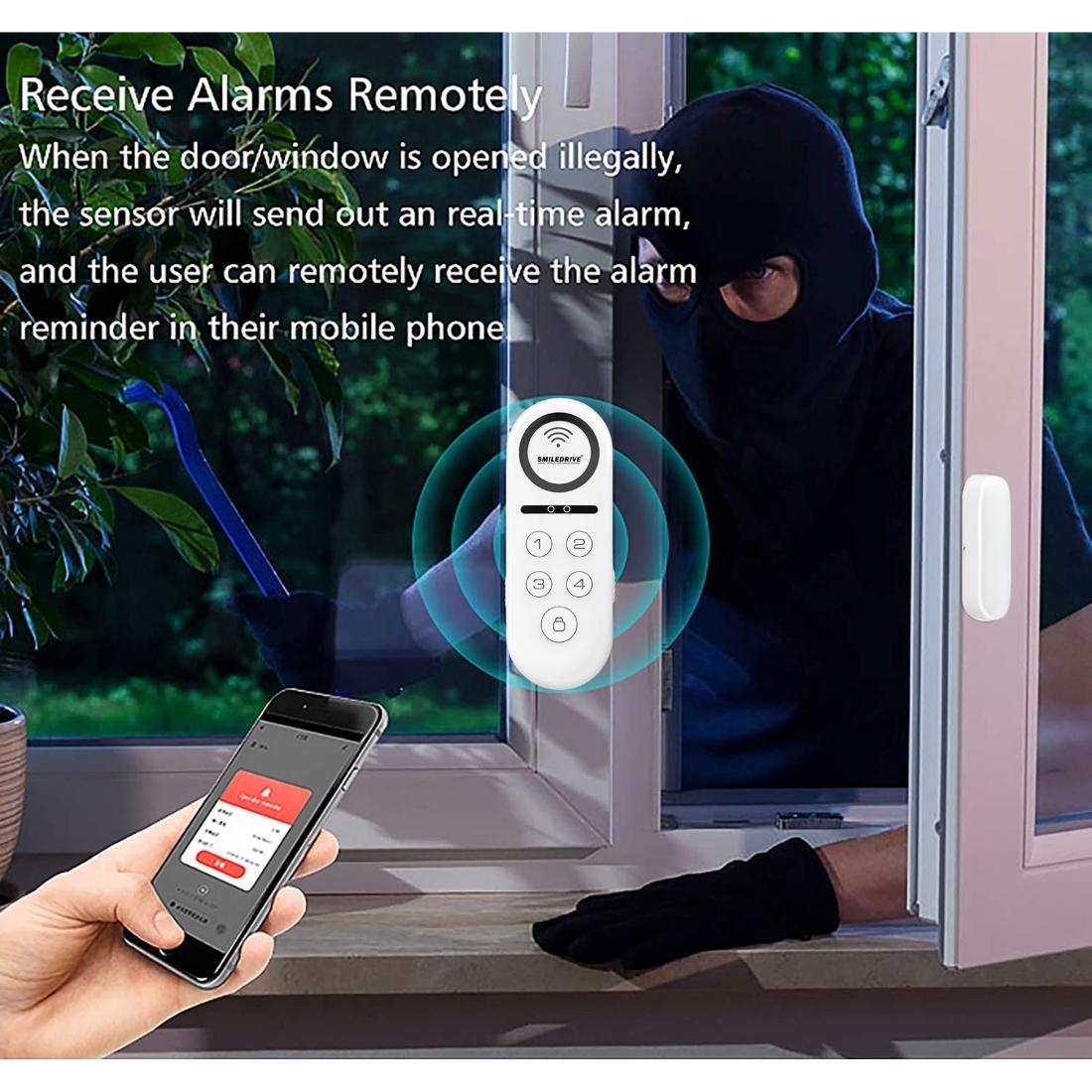 Smart Door Window Open Sensor Alarm WiFi Security System for Home Office with Phone App Alerts and 120dB loud Siren Smiledrive