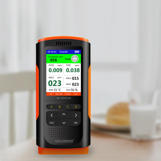 Air Quality Monitor Pollution Meter Detector for HCHO PM2.5 PM1.0 PM10 TVOC Temperature Humidity Tester with Color LCD Screen Smiledrive