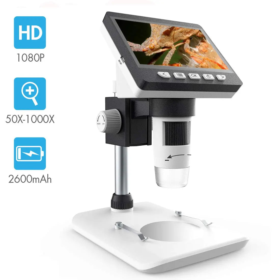 Digital High Definition Microscope with 50-1000x Mangnification 4.3" Screen-USB connects with PC, Built-in card slot (8gb) smiledrive