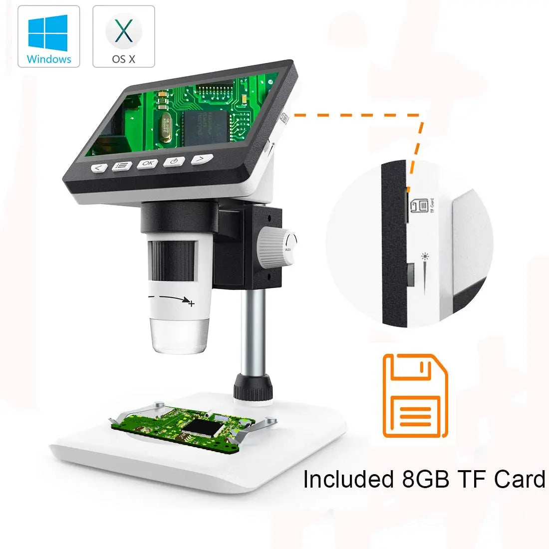 Digital High Definition Microscope with 50-1000x Mangnification 4.3" Screen-USB connects with PC, Built-in card slot (8gb) smiledrive