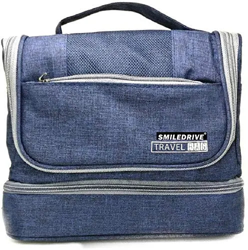 Large Capacity Portable Cosmetic Storage Travel Bag with Hook for Men & Women-Travel Essential Accessory (Blue) Smiledrive