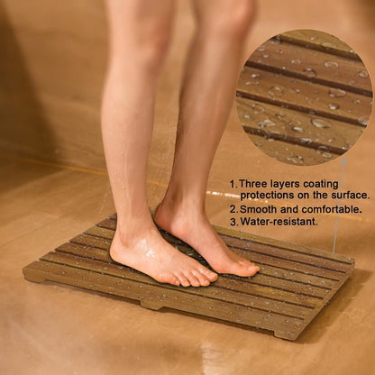 Anti-Slip Shower Floor Bath Mat Teakwood Doormat for Bathtub Spa Relaxation - Brown Smiledrive.in