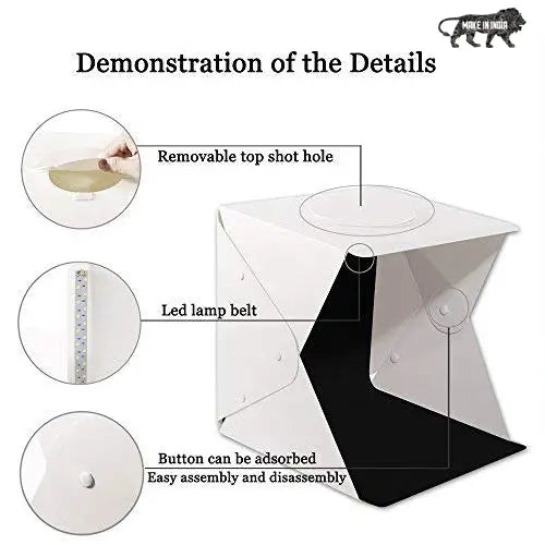 Mini Portable Professional Photo Light Booth Product Photography Booth Studio with 2 LED Strips 40x40x40 cm - Made in India Smiledrive