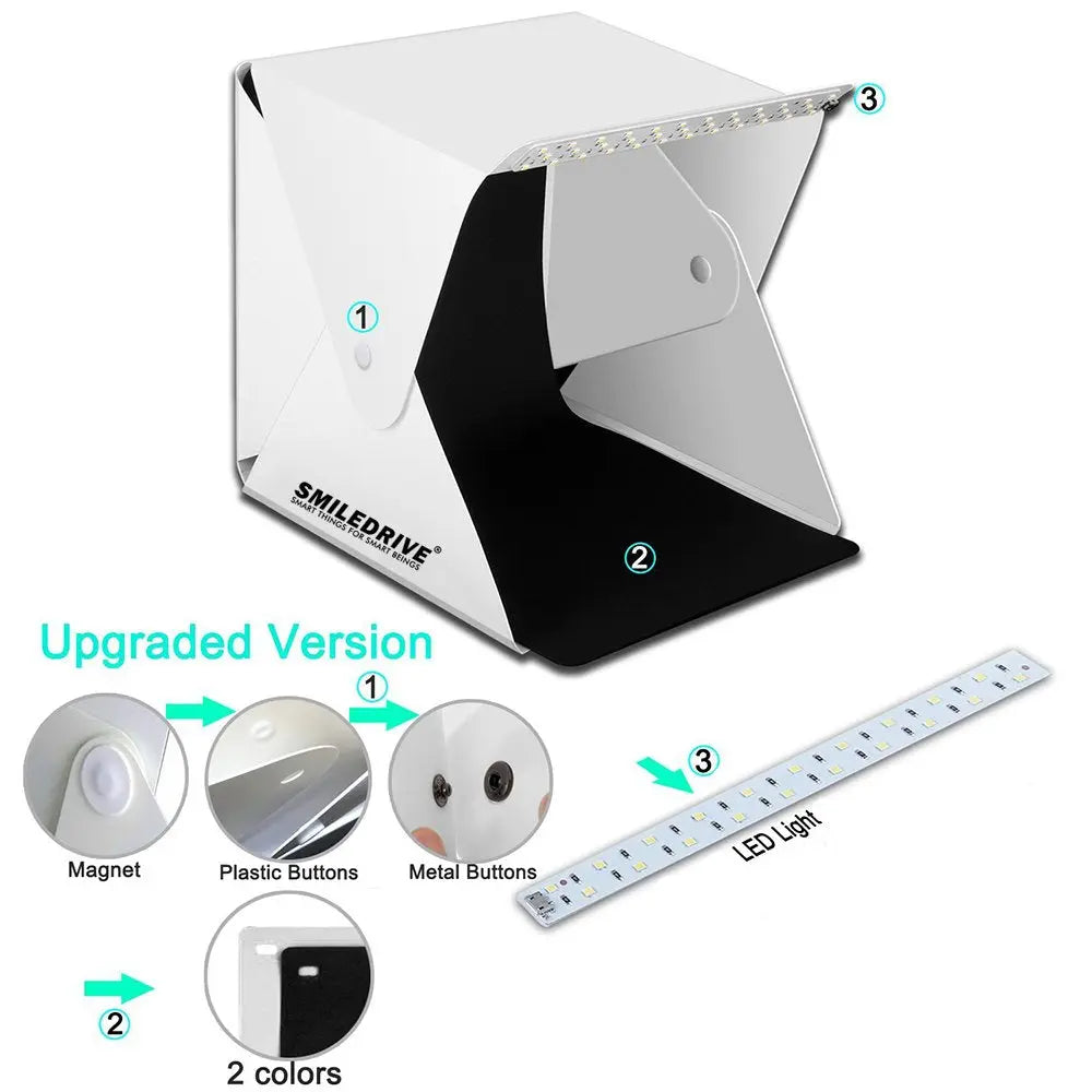 Mini Portable Professional Photo Light Booth Product Photography Booth Studio with 2 LED Strips 40x40x40 cm - Made in India Smiledrive