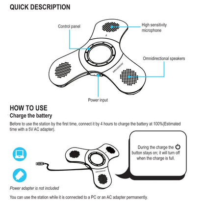Portable Bluetooth Mobile Conference Call Speaker with Omnidirectional Mic, Echo & Noise Cancellation Smiledrive
