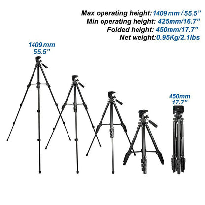 Professional Portable Camera Tripod for DSLRs, Smart Phones, Action Cameras-Max Length 56 Smiledrive