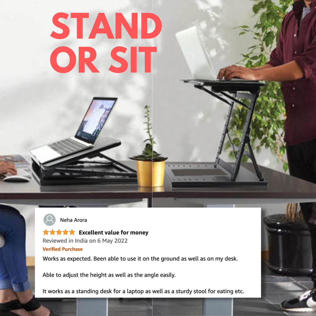 Smiledrive Laptop Standing Desk Table Adjustable Stand Riser for Office Workstation with Mobile Holder Mouse Pad - Made in India Smiledrive.in