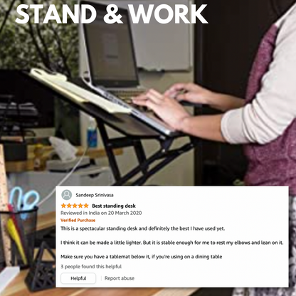 Smiledrive Laptop Standing Desk Table Adjustable Stand Riser for Office Workstation with Mobile Holder Mouse Pad - Made in India Smiledrive.in