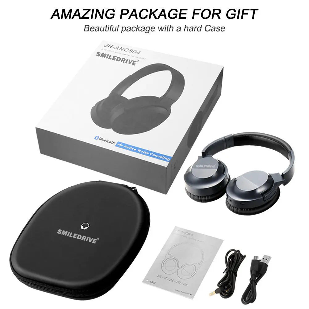 SMILEDRIVE MONK NOISE CANCELLATION WIRELESS BLUETOOTH HEADPHONE WITH BUILT-IN MICROPHONE, OVER EAR ANC HEADSET WITH DEEP BASS Smiledrive