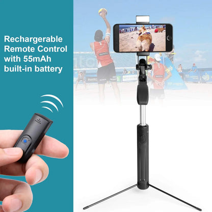 Selfie Stick Gimbal Tripod with Stability Handle built-in LED Flash light and wireless clicker-iOS & Android Phone Compatible Smiledrive