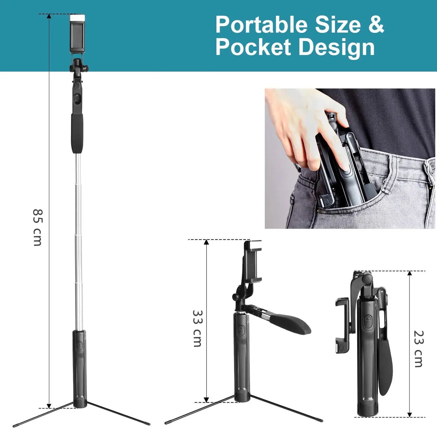 Selfie Stick Gimbal Tripod with Stability Handle built-in LED Flash light and wireless clicker-iOS & Android Phone Compatible Smiledrive