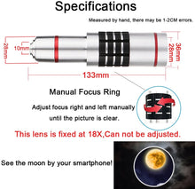 Load image into Gallery viewer, 18x Optical Zoom Mobile Lens Kit Telescope Lens with Tripod, Back case/Cover compatible with iPhone X Smiledrive.in