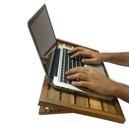 Smiledrive Laptop Riser Table Stand Teak Wood Macbook Holder Multi-Angle Foldable Universal Desk for laptops  - Made in India Smiledrive