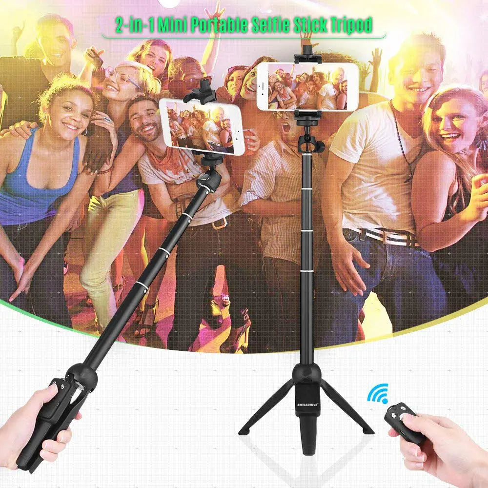 Sturdy Selfie Stick Tripod Monopod Extendable Stand with Wireless Remote Clicker for Smartphones Action Cameras Smiledrive