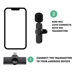 Wireless Mini Microphone Plug and Play Omni Directional Mic with Smart Noise Cancellation for Youtubers, Podcasters, Journalists Smiledrive