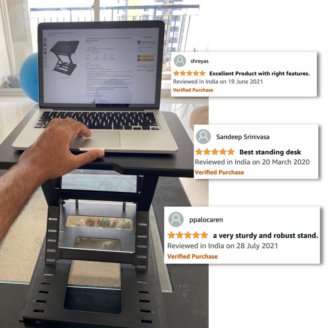 Smiledrive Laptop Standing Desk Table Adjustable Stand Riser for Office Workstation with Mobile Holder Mouse Pad - Made in India Smiledrive.in